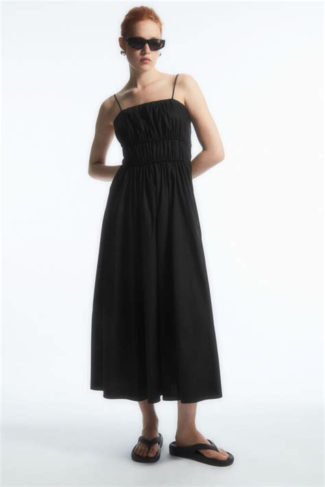 cos gathered bustier midi dress